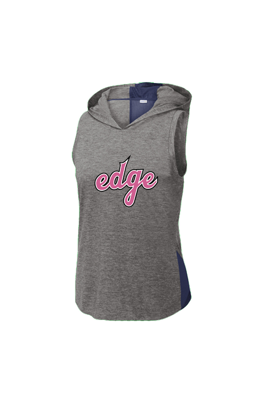 True Navy/ Dark Grey Heather Ladies Hoodie Tank Edge Script